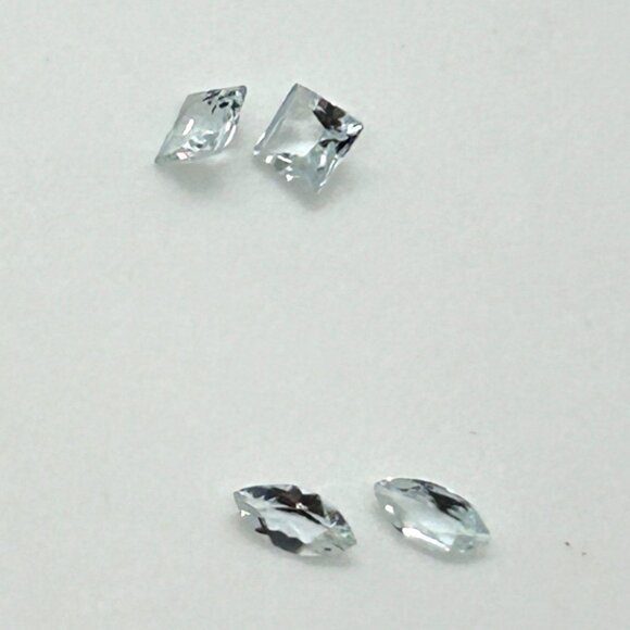 Estate Jewelry - Natural Aquamarine Loose Gemstone Lot 2 Princess Square 2 Marquise Leaf Cut